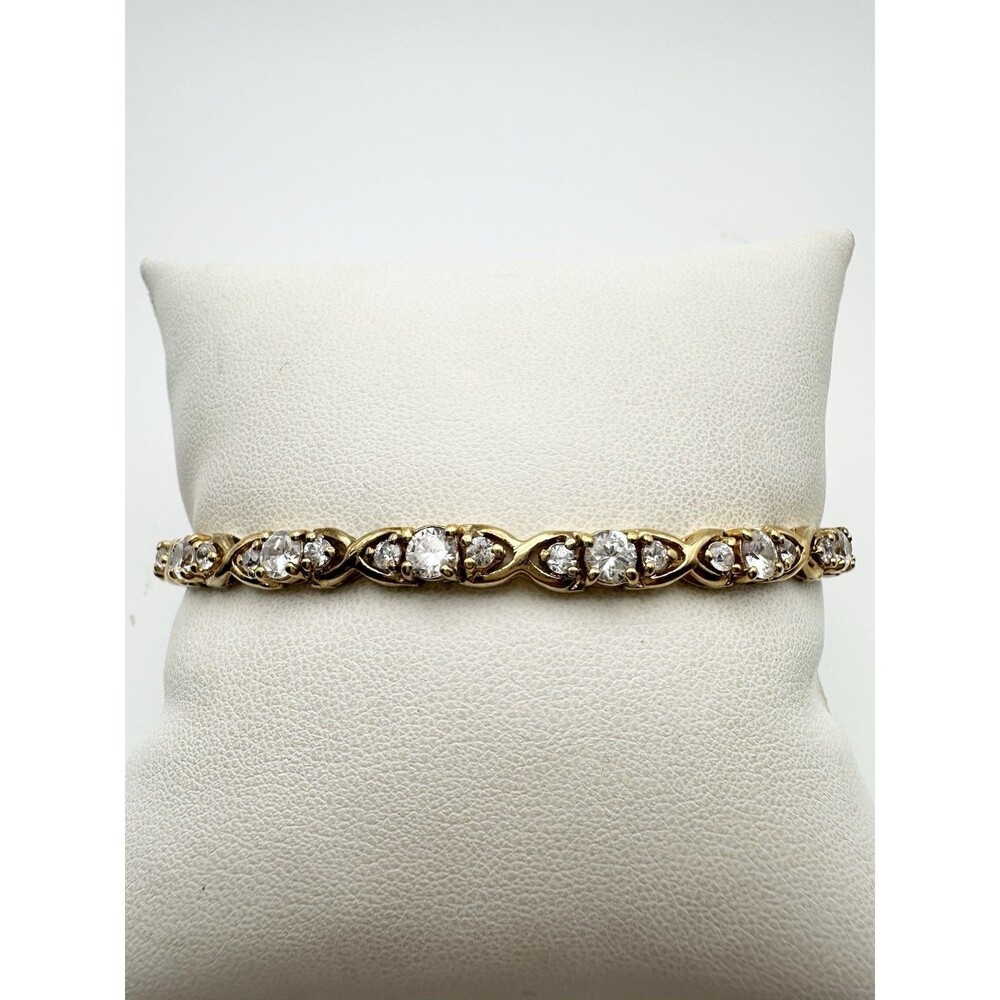 925 Sterling Silver Gold Vermeil Round C Z Tennis Bracelet 7.5”